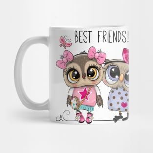 Two cute owl girlfriends in dresses. Mug